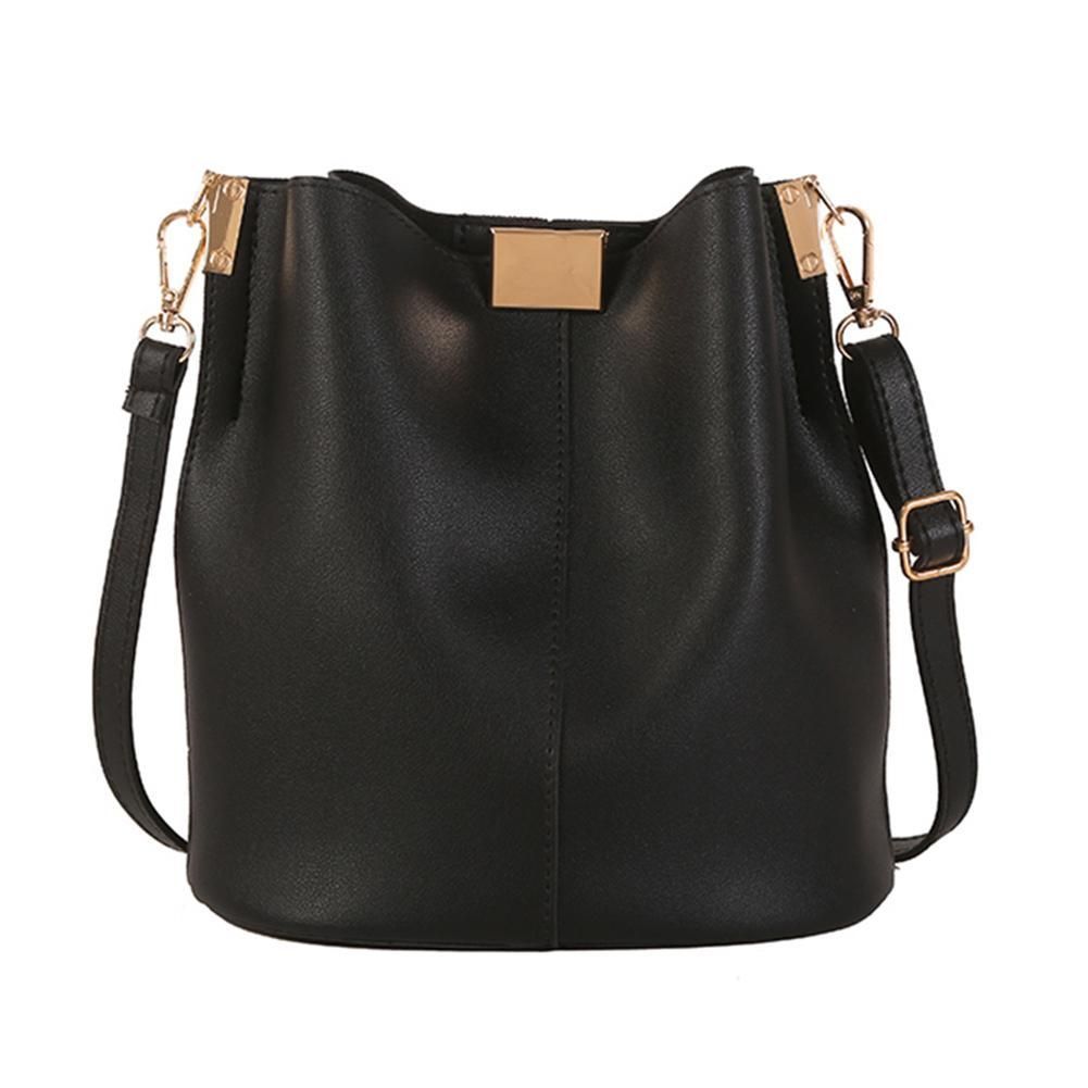 【BestGO】Simple Pure Women Leather Shoulder Bags Casual Crossbody Messenger Bucket