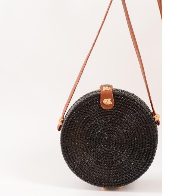 Travel Beach Circle pu Leather Shoulder Bag Summer Straw Bag Sunflowe Knitted Rattan Bag Lady Handbag Crossbody Bag