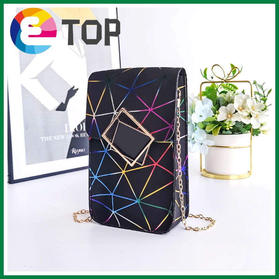 Summer and autumn Korean version of color gradient geometric rhombus square piece Epoxy chain vertical bag