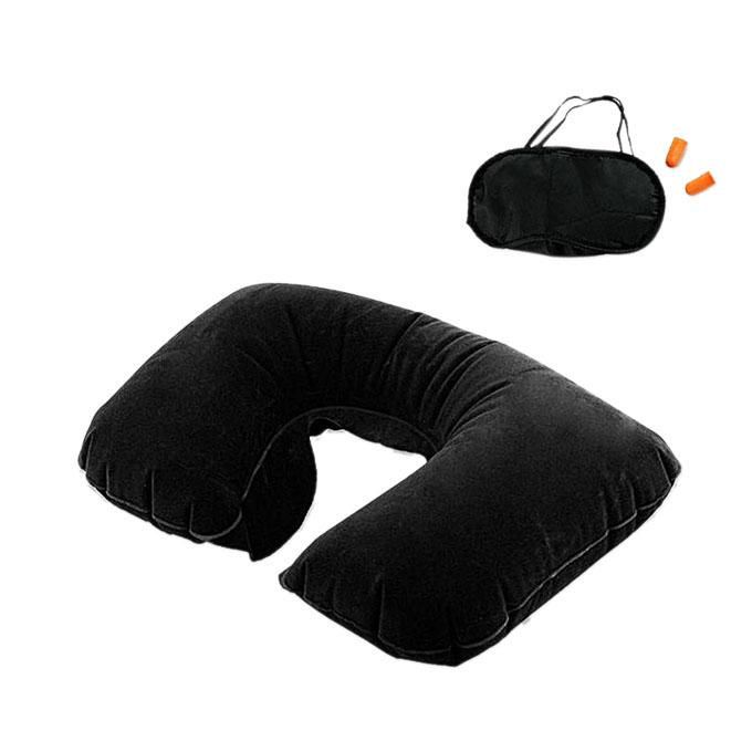 3 in 1 Travel Set Neck Pillow and Eye Mask and Ear Plug - Black