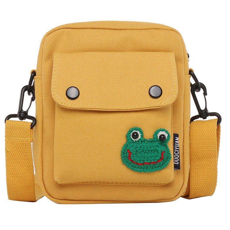 Women Mini Cartoon Canvas Shoulder Bags Cute Cell Phone Bag For Student Letter Crossbody Zipper Flap Bag Animal Print Messenger