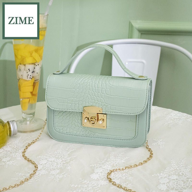 ZIME Summer and autumn new Korean version of the crocodile pattern lock small square bag ladies one-shoulder diagonal bag