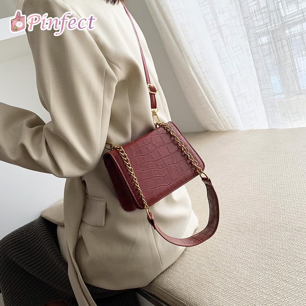 Fashion Women Vintage Elegant Shoulder Crossbody Satchel Bags Retro PU Leather Stone Pattern Solid Color Messenger Handbags Purse