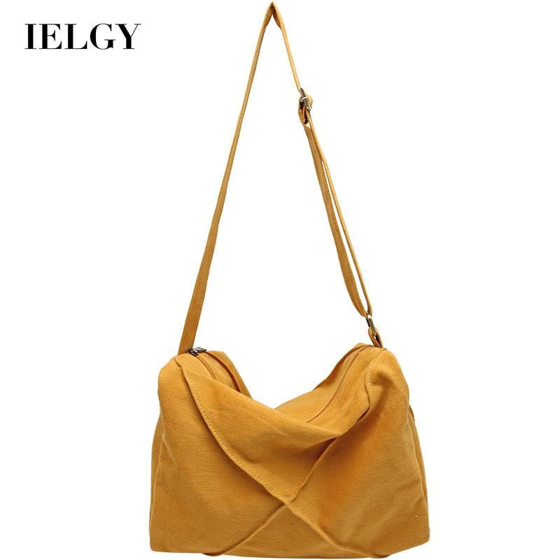 IELGY Casual Solid color crossbody Harajuku ulzzang Canvas Black Korean version Japanese women shoulder bag Crossbody One shoulder Japanese