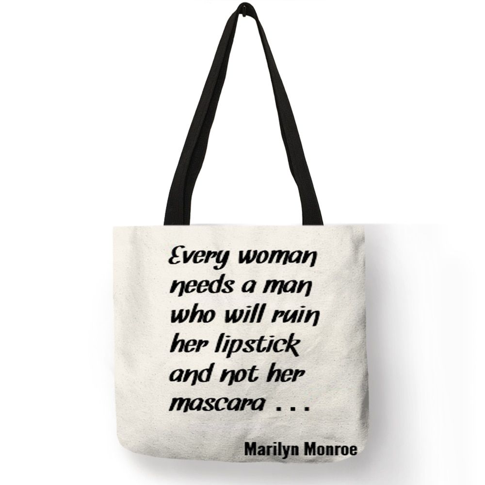 Customized Famous  Monroe Reusable Shopping Bag  Eco Linen Bags With Quotes Print Women Fashion Handbags