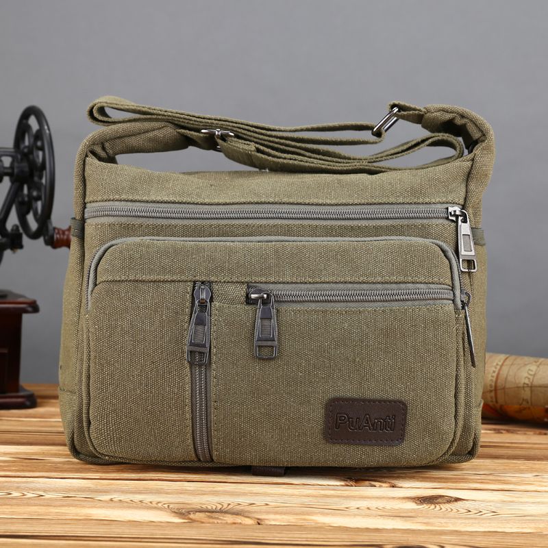 Men'S Canvas Bag Leisure Men'S Bag Multi-Functional Cotton Bag Multi Compartment Single Shoulder Messenger Bag Large Cross Single Shoulder Bag