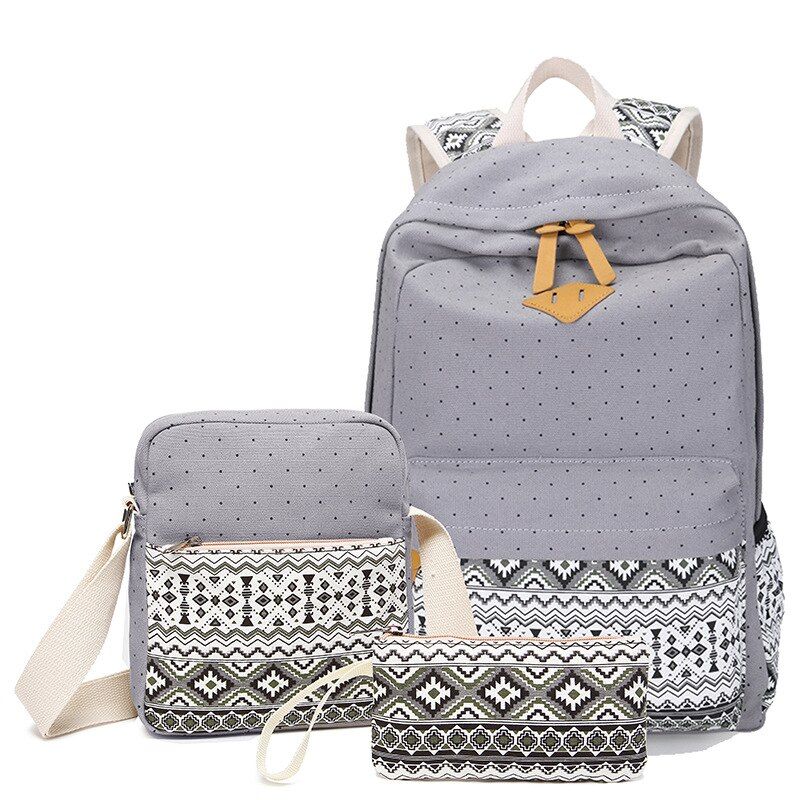 AUGUR Canvas Printing Backpack Women School Bags for Teenage Girls Cute Black Set Backpacks Female bags Mochila1807