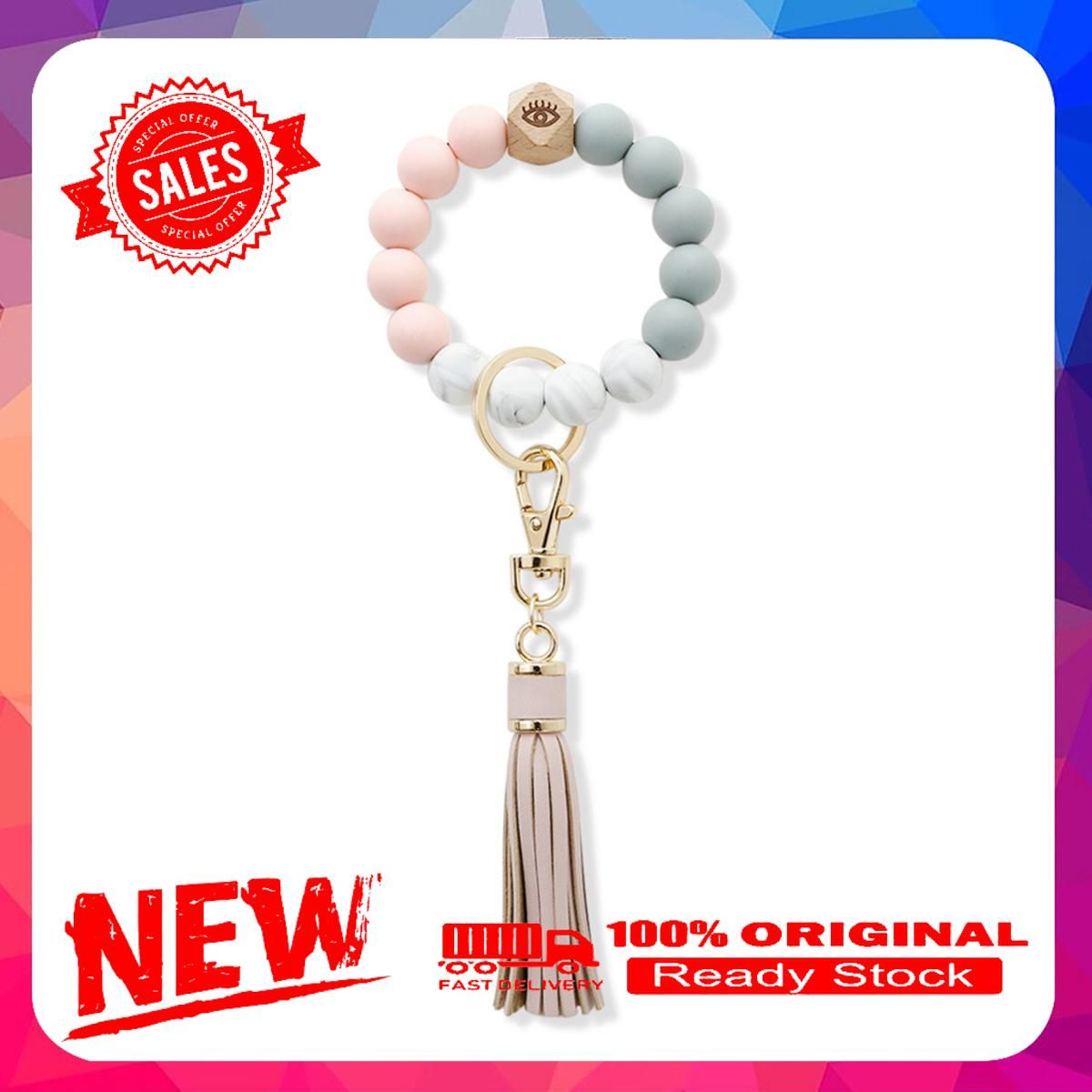 Wristlet Keychain Drop Resistant Tassel Silicone Portable Bracelet Key Holder for Women