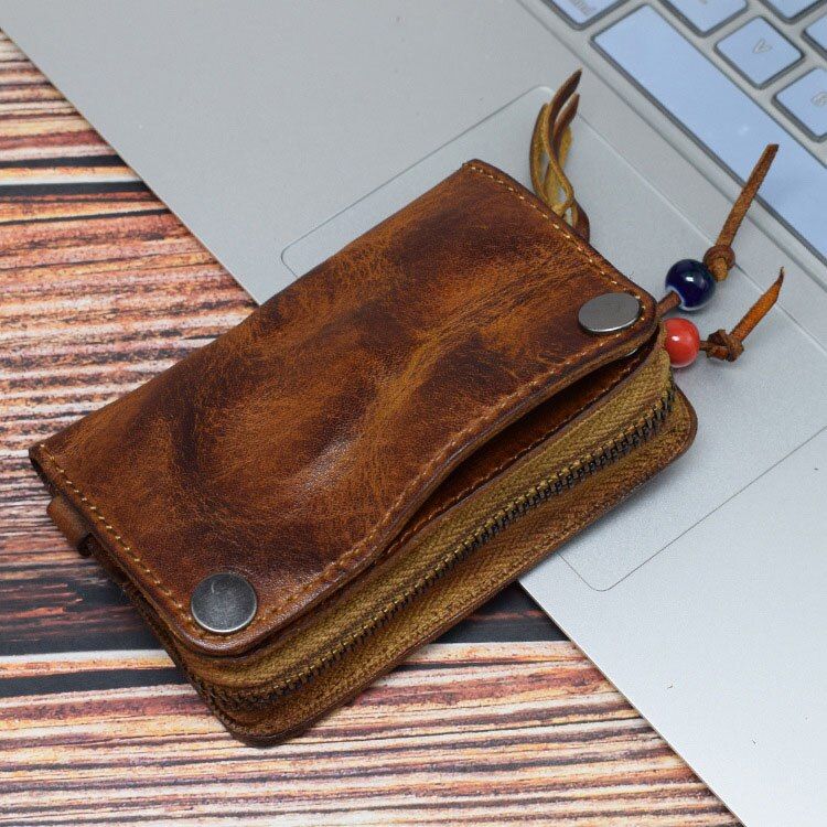 Vintage  Cow Leather Key Wallet Holder Men Cowhide Zipper Car Key Bag Case Card Holders Coin Purse Organizer Housekeeper