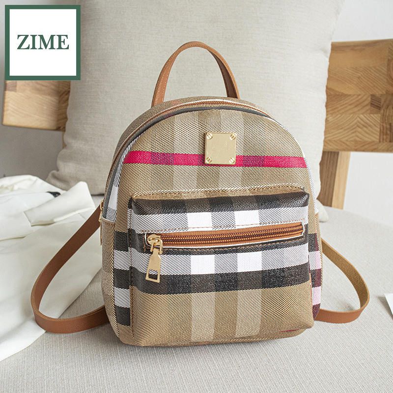 ZIME Summer and autumn style Korean fashion lattice small school bagm leisure small backpack one shoulder messengmer female bagm