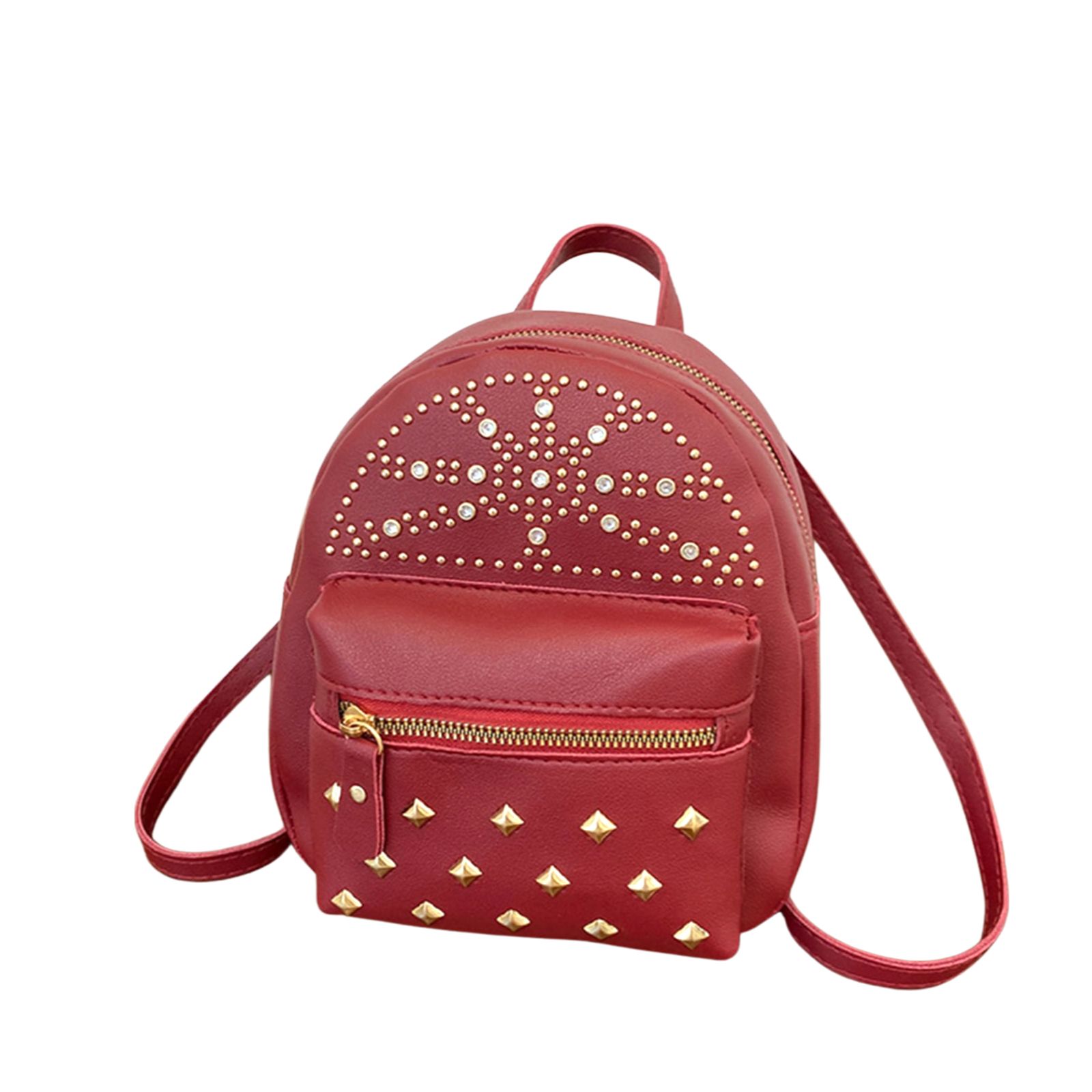 Simple Style Girls Zipper Backpack, Ladies Large Capacity Solid Color Rivet Decoration Casual Bag for Travel Vacation