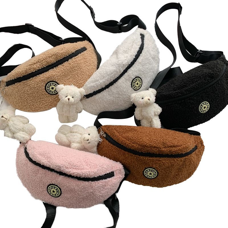 New Bum Bag Plush Doll Solid Color Adjustable Soft and Comfortable Letter Logo Neutral Wind Crossbody Ba