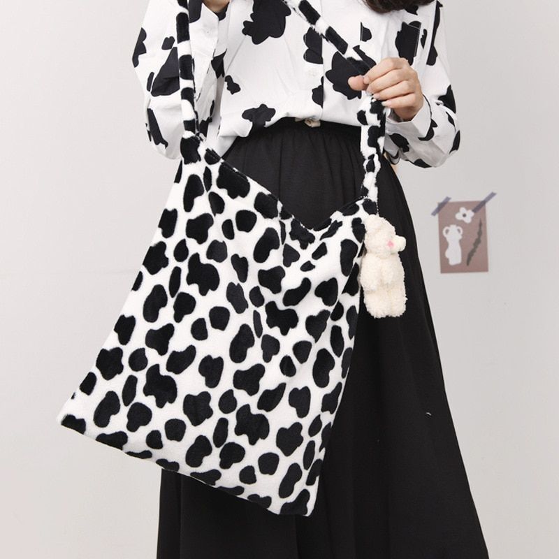 Soft Milk Cow Printed Shoulder Bags Womens Fashion Large Books Crossbody Bag New Girls Students Large Capacity Messenger Bags