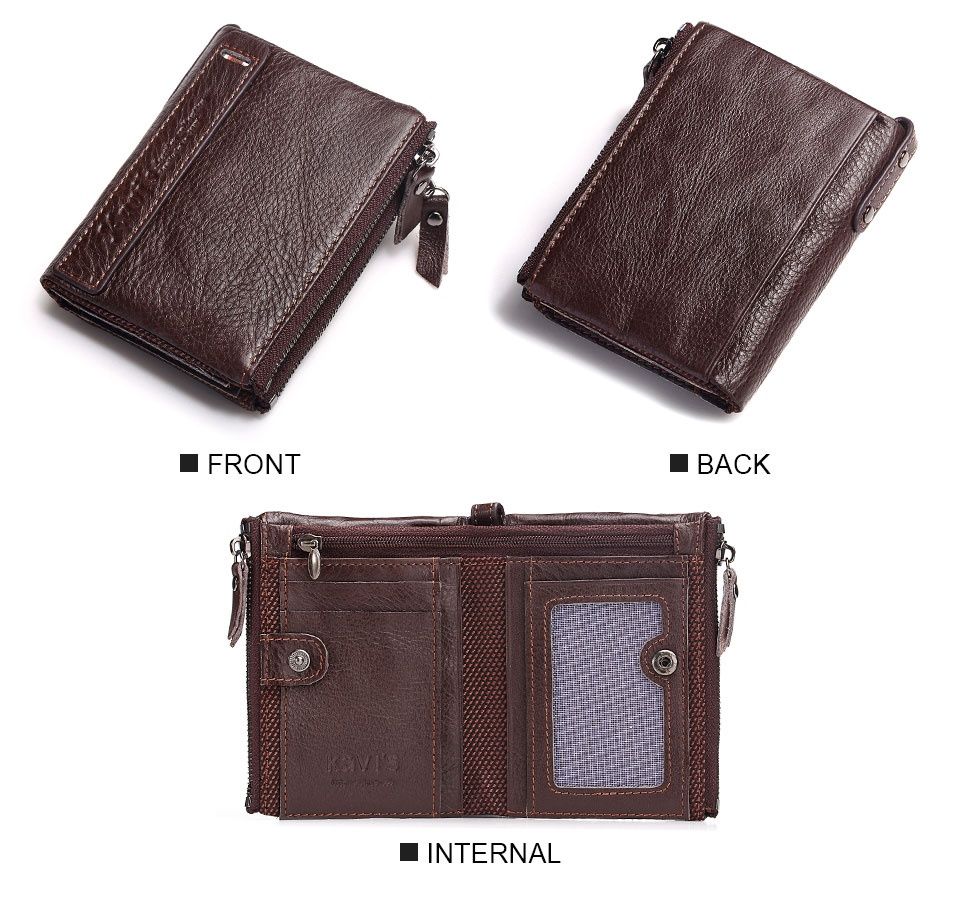 KAVIS 100% Leather Vintage Small Man Wallets man and women Wallet Zipper Design With Coin Purse Pockets Mini Wallet