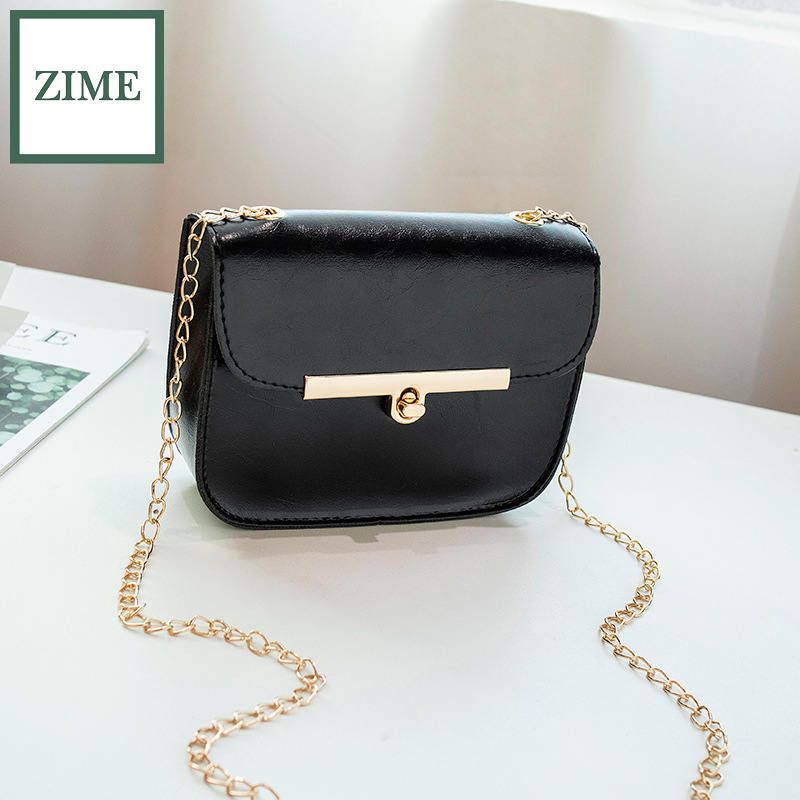 ZIME Autumn and winter retro oil wax leather lock chain square bag shoulder diagonal simple female bag