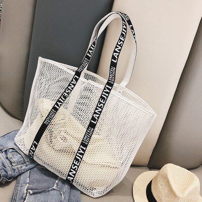 New High Quality Mesh Beach Bags Large Capacity Women Bag Portable Shoulder Bag Hollow Composite Bags Travel Organizer Handbags