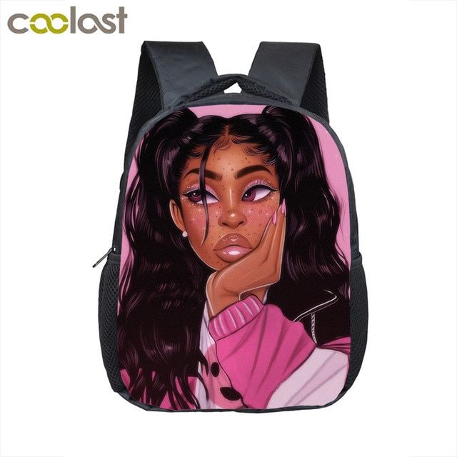 Black Art girs lwith Crown Backpack Children School Bags Cartoon Afro Girls School Book Bag Kid Schoolbags Baby Toddler Bag-12afr19