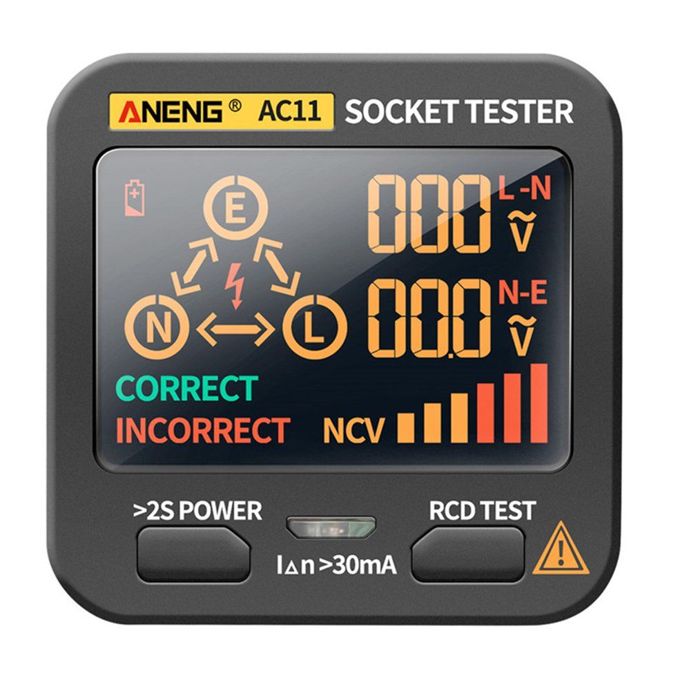 AC11 Socket Tester Pro Voltage Test Socket Detector UK EU Plug Ground - Black EU
