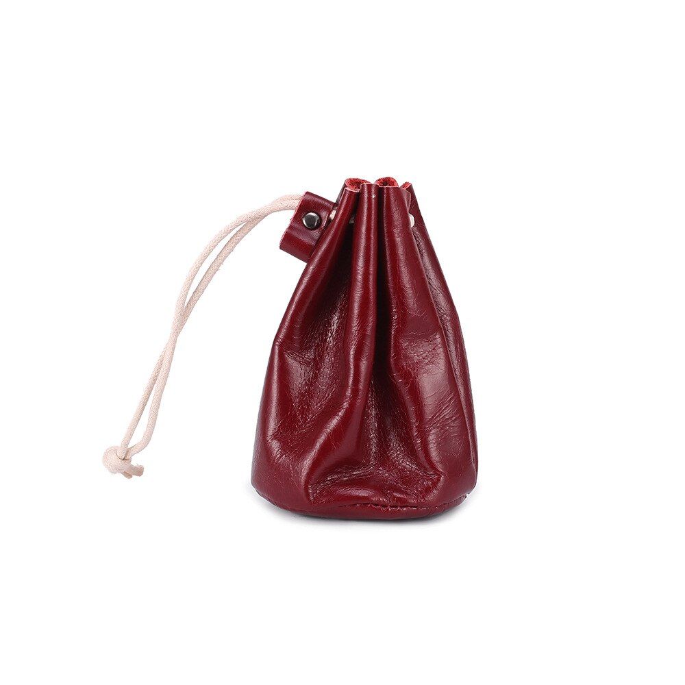 Handmade Oil Wax Leather Small Unisex Coin Purse  Cow Leather Coins Money Pocket Retro Wallet Drawstring Storage Bag