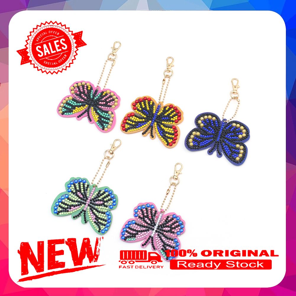 5Pcs DIY Painting Keychain Pendant Ornament Butterfly Leaf Bag Decor