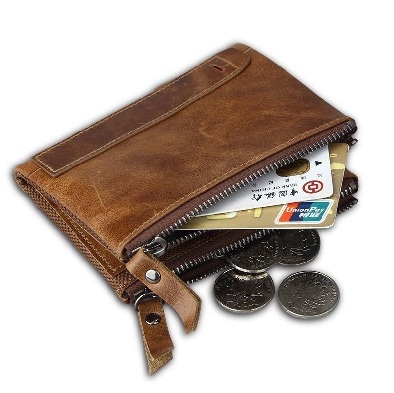 Leather Card Holder and Two Zipper Pockets Wallet for Men(Money Bag)