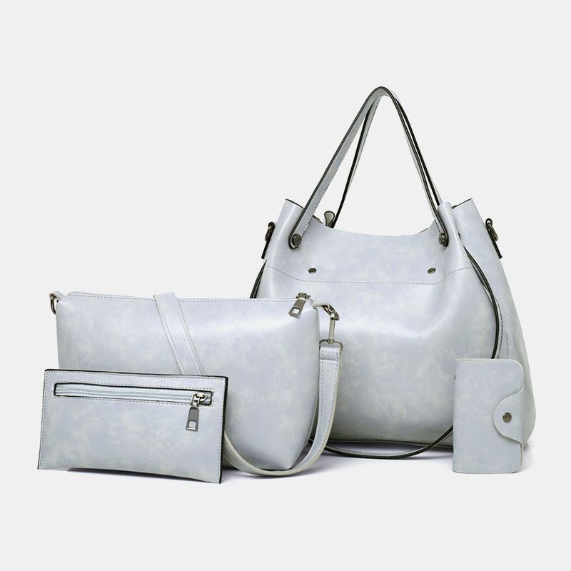 OIMG Women 4Pcs Vintage Handbag Crossbody Bag Solid Shoulder Bag
