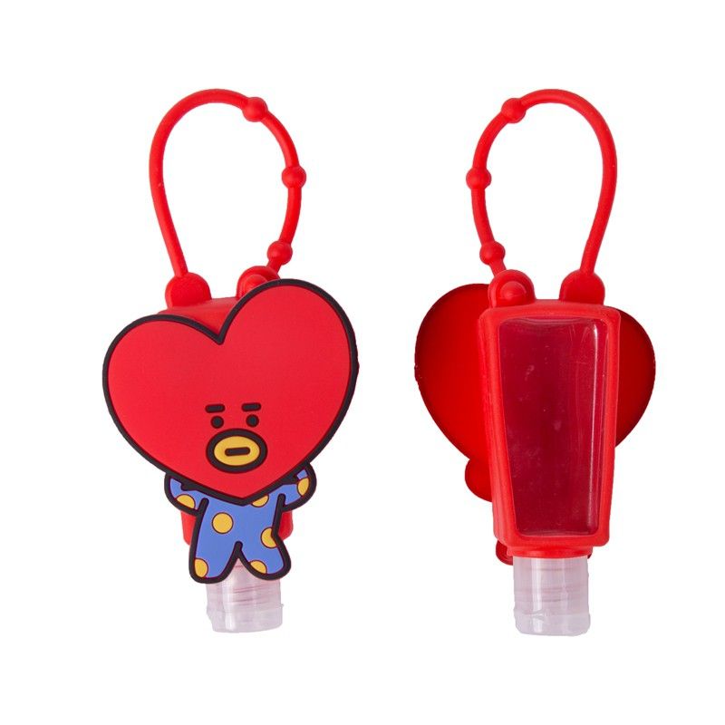 Kpop BTS Portable Silicone Hand Sanitizer Refillable 30 ml Bottle with cute cartoon Holder