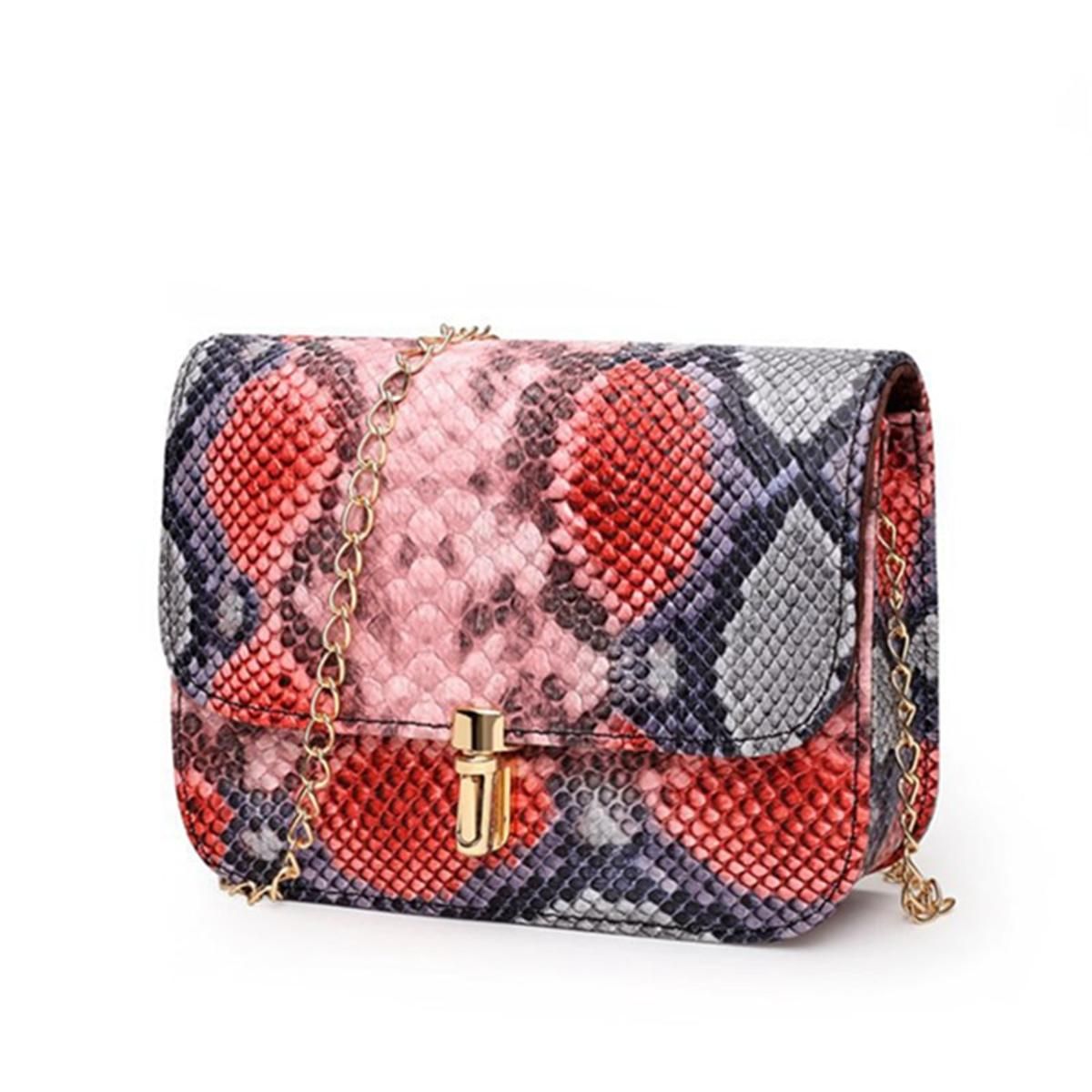 New Snake Skin Design Handbags Women PU Leather Messenger Bags Chain Shoulder Bag For Lady Flap Crossbody Bags Mini Party  Purse