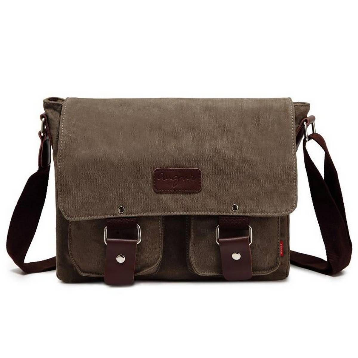 Men Vintage Canvas Laptop Satchel Working Cross Body Sling Bag Messenger Shoulder Bag Black