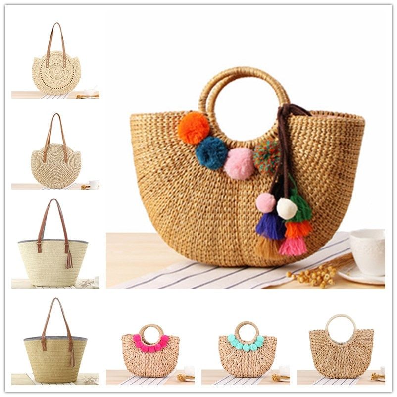 Women Bohemian Vacation Handbags Lady Handmade Summer New Shoulder Rattan Bag Female Straw Woven Cross Body Bag Messengers