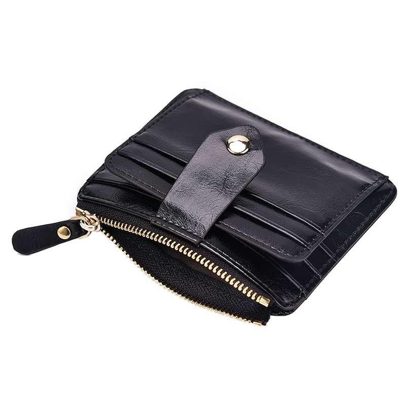 Men Women Wax Leather Wallet Card Holder Coin Purse Buckle Zipper Bag - Intl