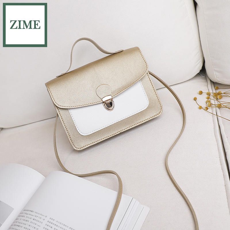ZIME Female bag Korean version of the contrast color bag spring and summer personality lock one-shoulder portable small square bag