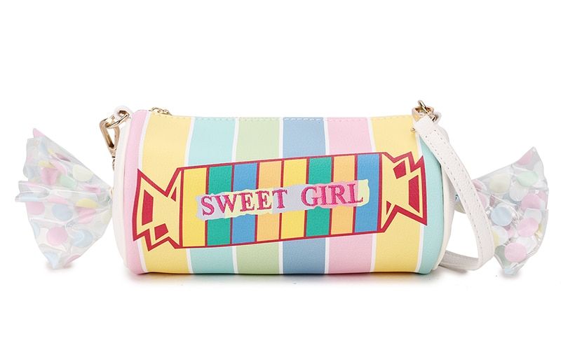 Sweet Candy Design Embroidered Letters Color Stripe Pu Ladies Clutch Bag Shoulder Bag Casual Totes Crossbody Mini Messenger Bag