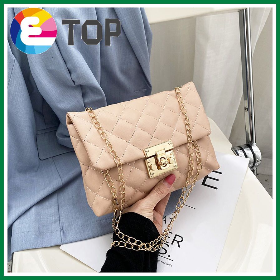 Korean version of ladies rhombic embroidery thread one-shoulder chain bag summer bag cover lock bag