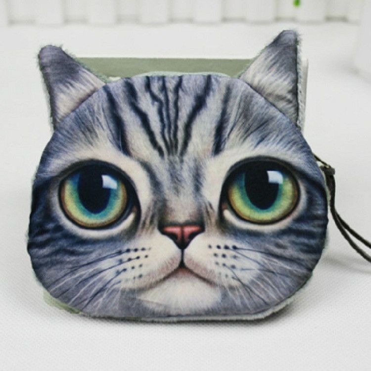 3D Cat Face Animal Change Money Bag Fashion Cute Small Zipper Bag