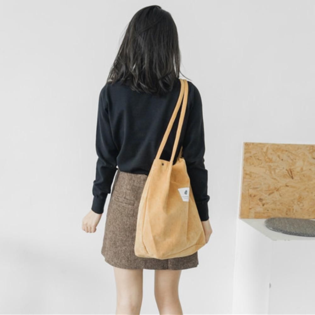 Fashion Women Corduroy Tote Casual Shoulder Bag Foldable Reusable Shopping Beach Bag