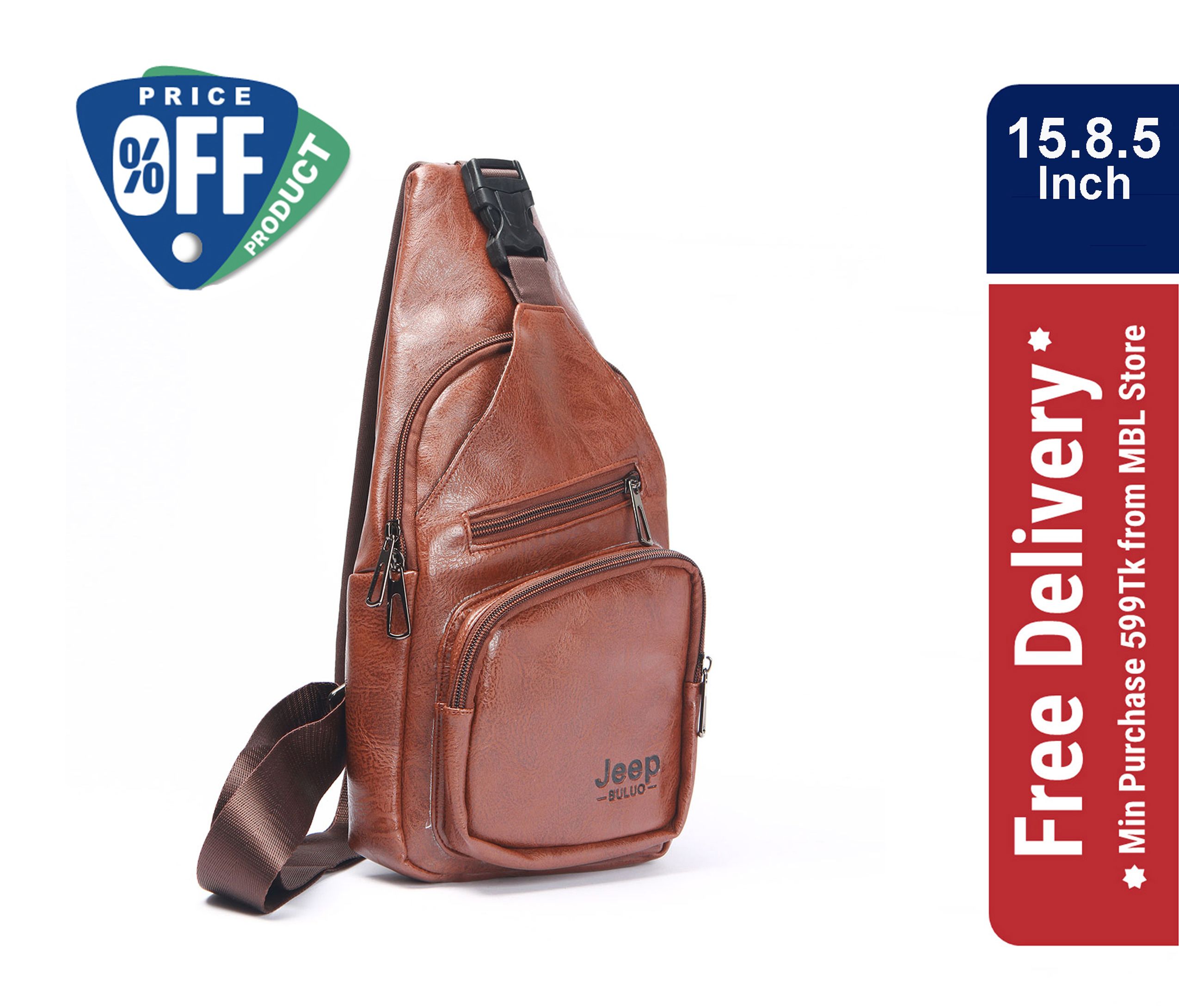 Jeep Brown PU Leather Shoulder Crossbody Bag For Men