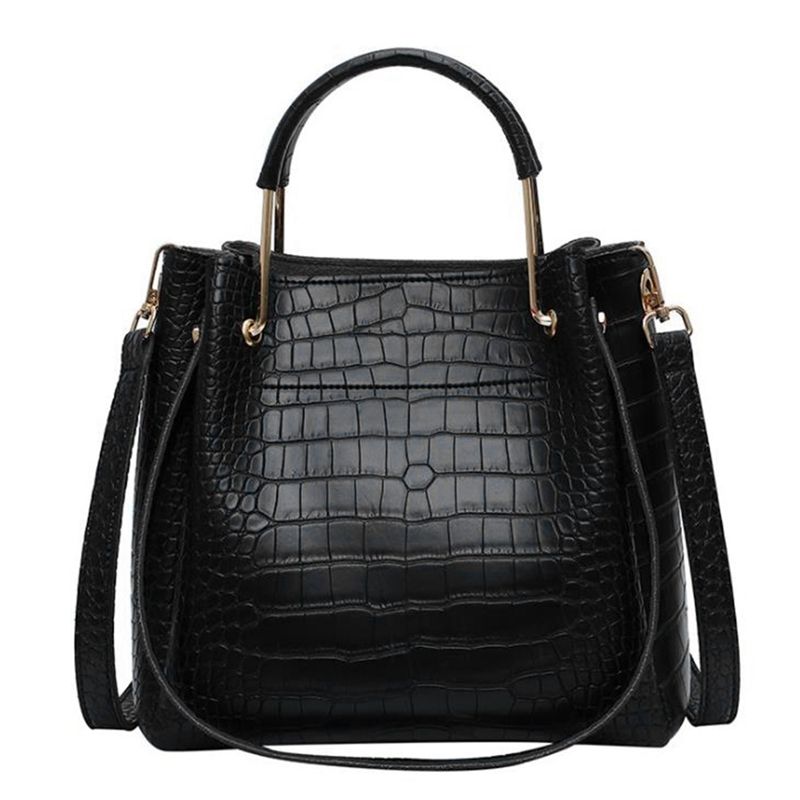 Stone Pattern PU Leather Bucket Bags for Women Small Shoulder Messenger Bag Lady Fashion Handbags Luxury Totes Black
