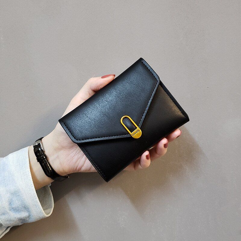 New Women Wallets Leather Purse Tri-fold Simple Black Short Wallet High Quality Soft Purse Leather Small Coin Pocke