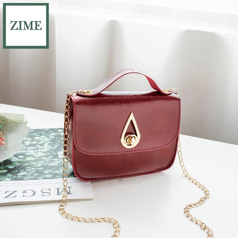 ZIME Small bag winter retro oil wax leather water drop lock chain small square bag shoulder diagonal portable female bag