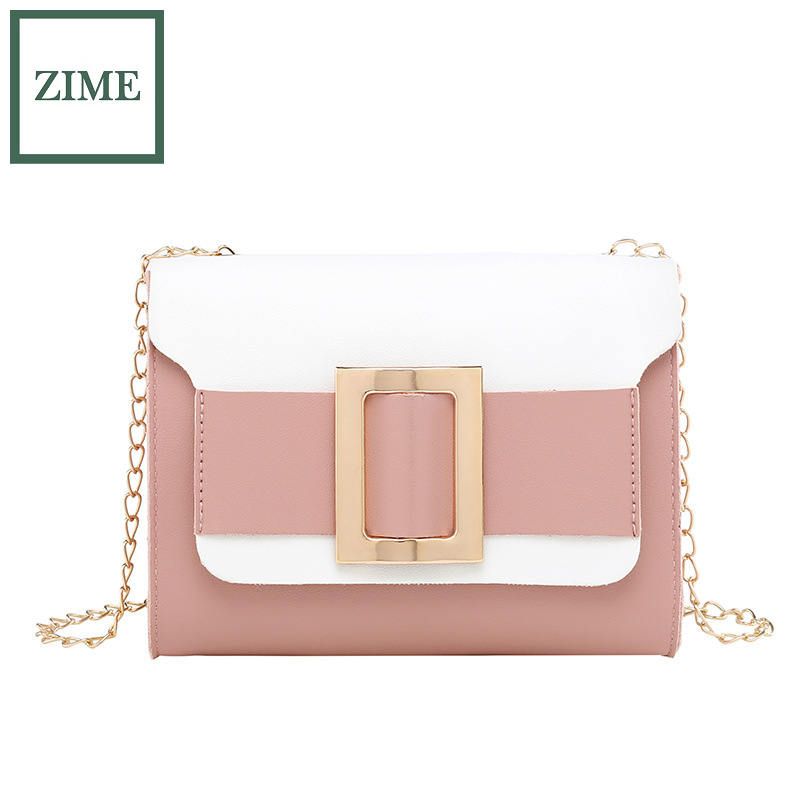 ZIME Korean version of color matching big pin buckle ladies small square bag summer messenger one-shoulder purse