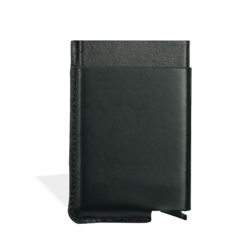 Automatic Stainless Steel Aluminum Credit Card Holder with Leather Cover