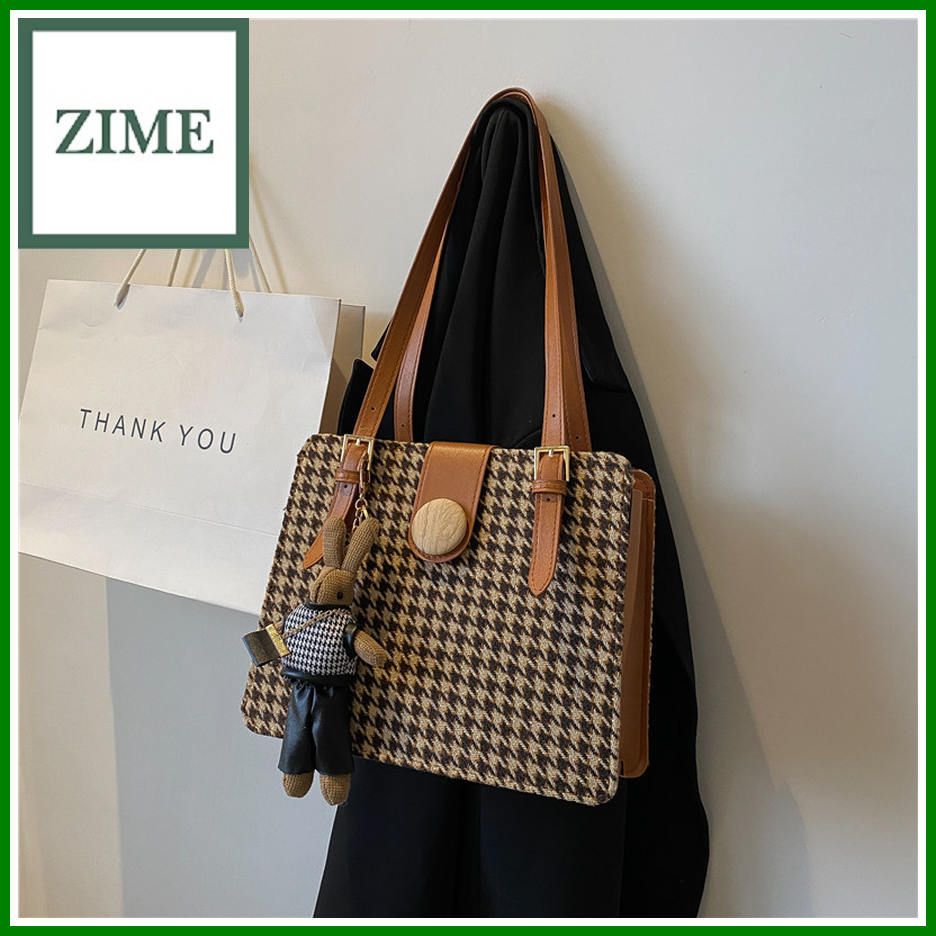 Houndstooth bag female winter personality design retro bag net red casual simple commuting texture tote bag