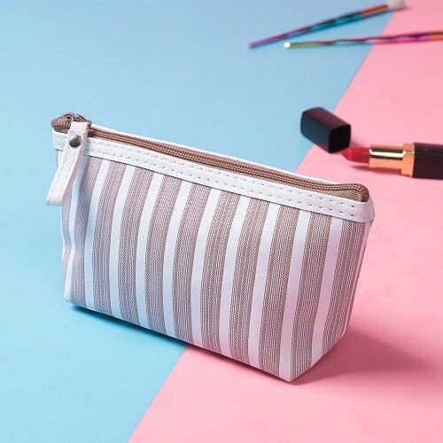 Miyahouse Canvas Cosmetic Bag Women Make up Bags Striped Printed Travel Toiletry Organizer Portable Pouch Makeup Case