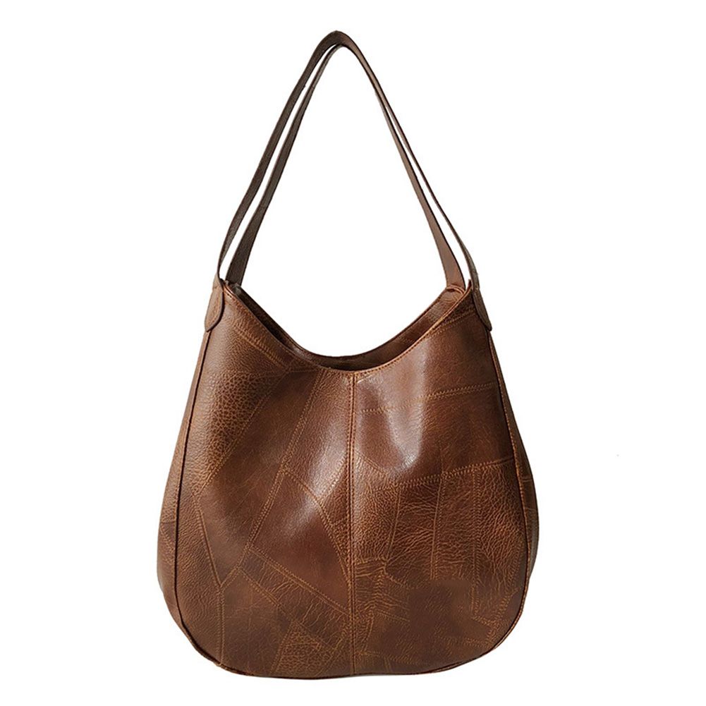 Vintage Women Solid Color Large Capacity Faux Leather Tote Shoulder Hobo Bag