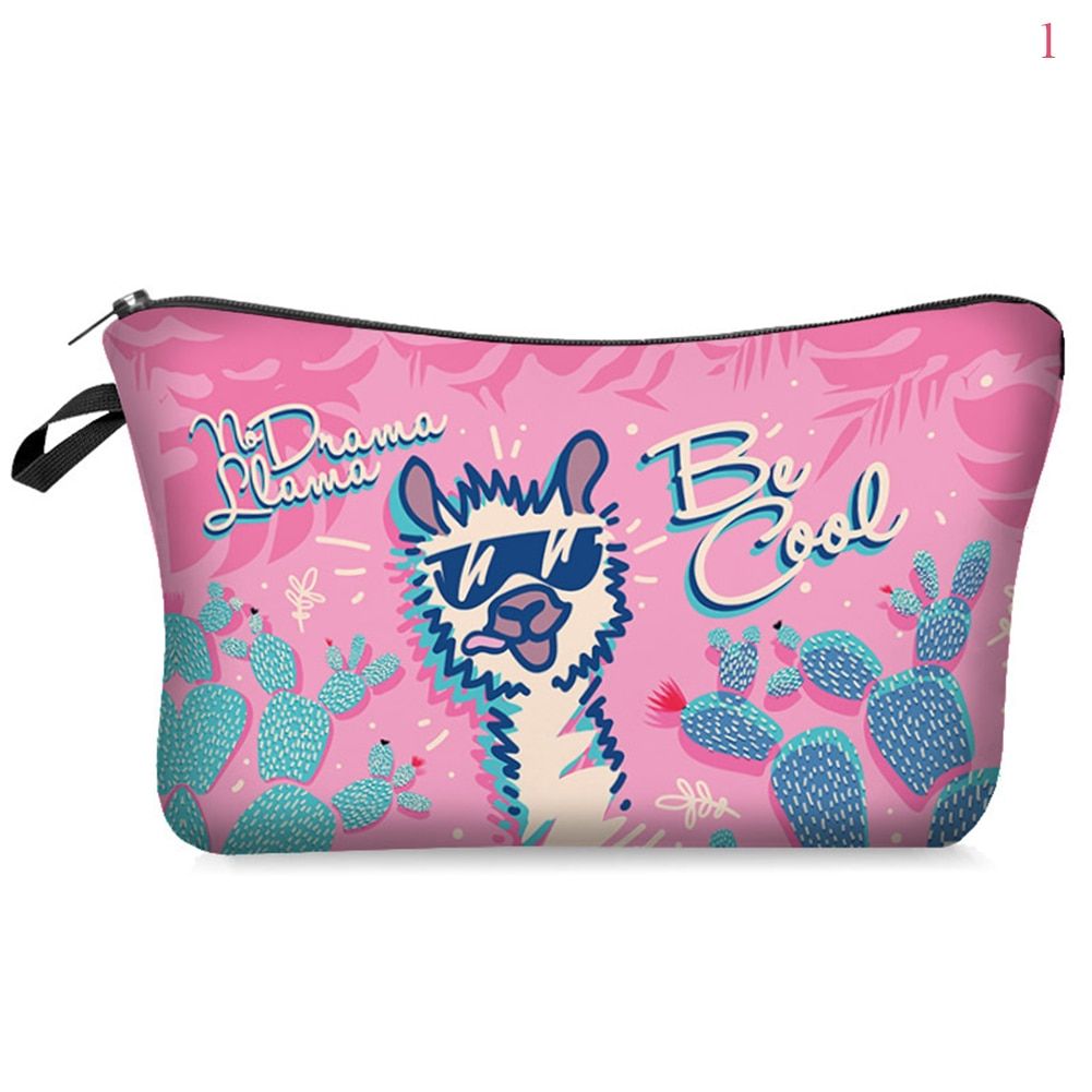 Cosmetic Bag Waterproof Printing Alpaca  Leaf Toilet Bag For Travel Organizer Makeup Beauty Bag  Women Zipper Handbag Purse