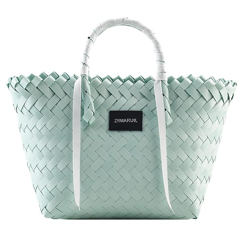 Female Casual Summer Beach Shoulder Bucket Handbags Women Weaving Solid Color Top-Handle Bags