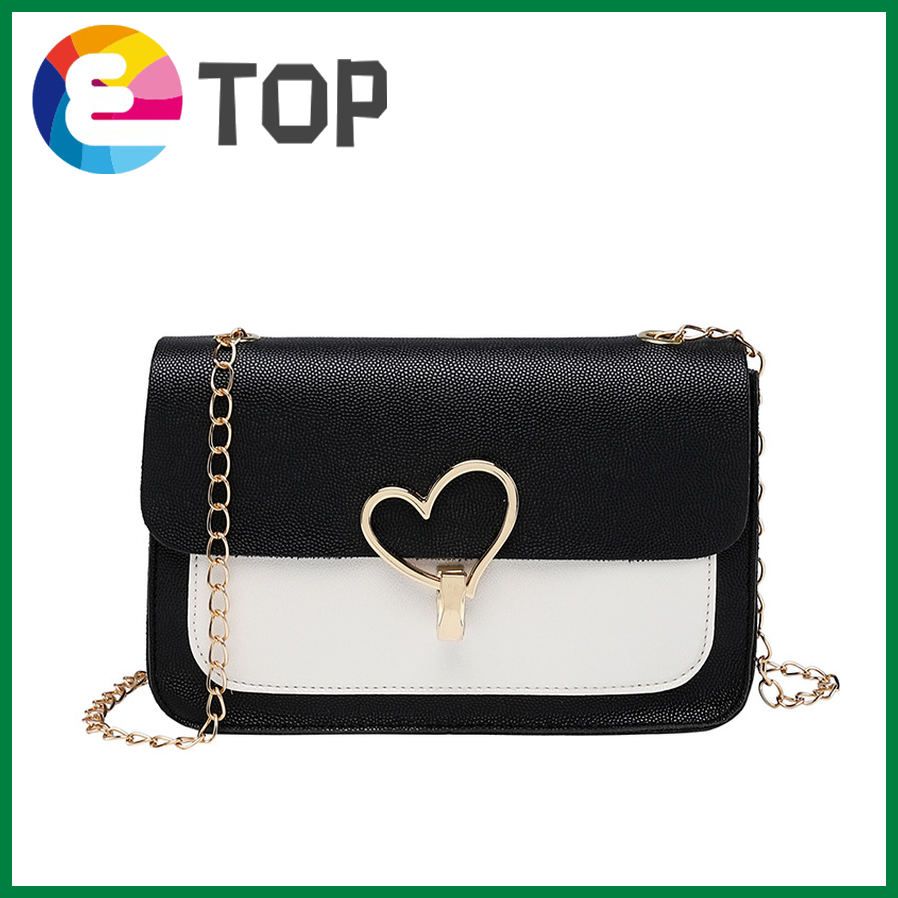 Women's one-shoulder contrast color personality full lock small square bag autumn and winter Korean version of the messenger bag