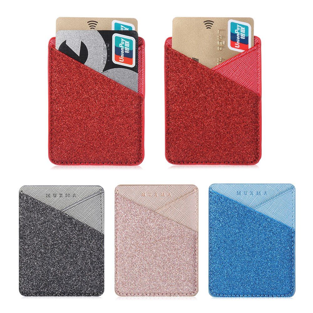 Universal Glitter PU Phone Wallet Case Stick On ID Credit Card Holder Self-Adhesive Cellphone Pocket Sticker Sleeves