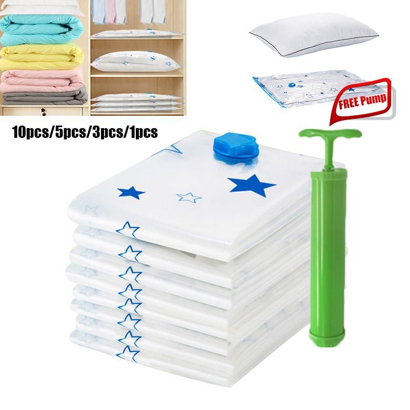 【BestGO】 Pump 10/5/3/1PCS 70x50cm Large Clothes Quilt Storage Vacuum Compression Bags